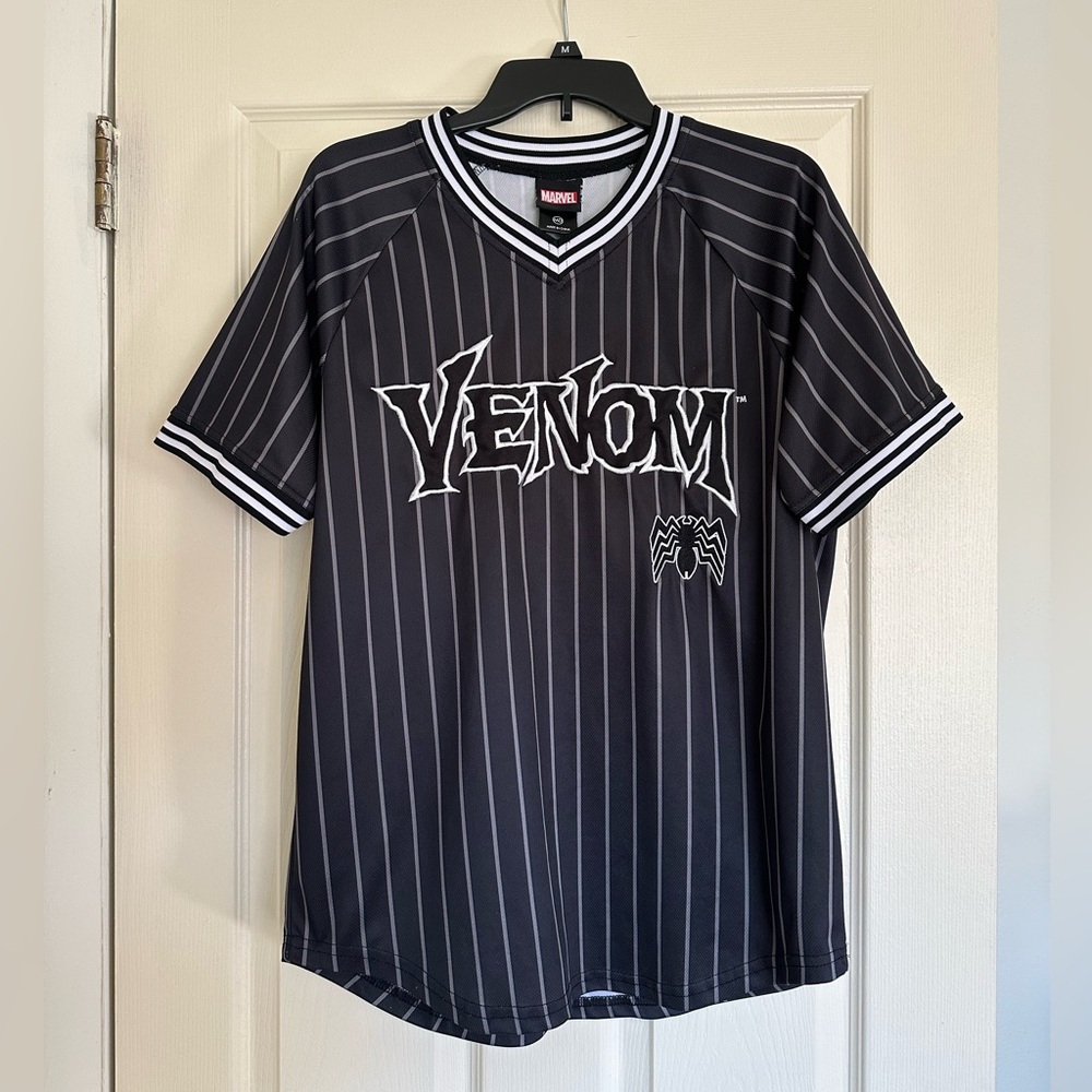 Marvel Venom Black and White Striped Jersey